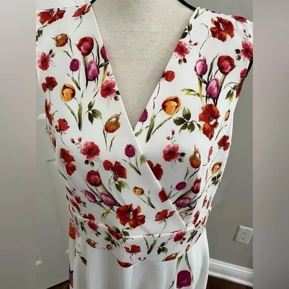 π GORGEOUS danny and nicole Cream/White Pink Floral Sleeveless Dress, size 16 - Picture 3 of 9